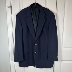 Hart Schaffner Marx Navy Wool Blazer Gold Buttons Made USA 46L